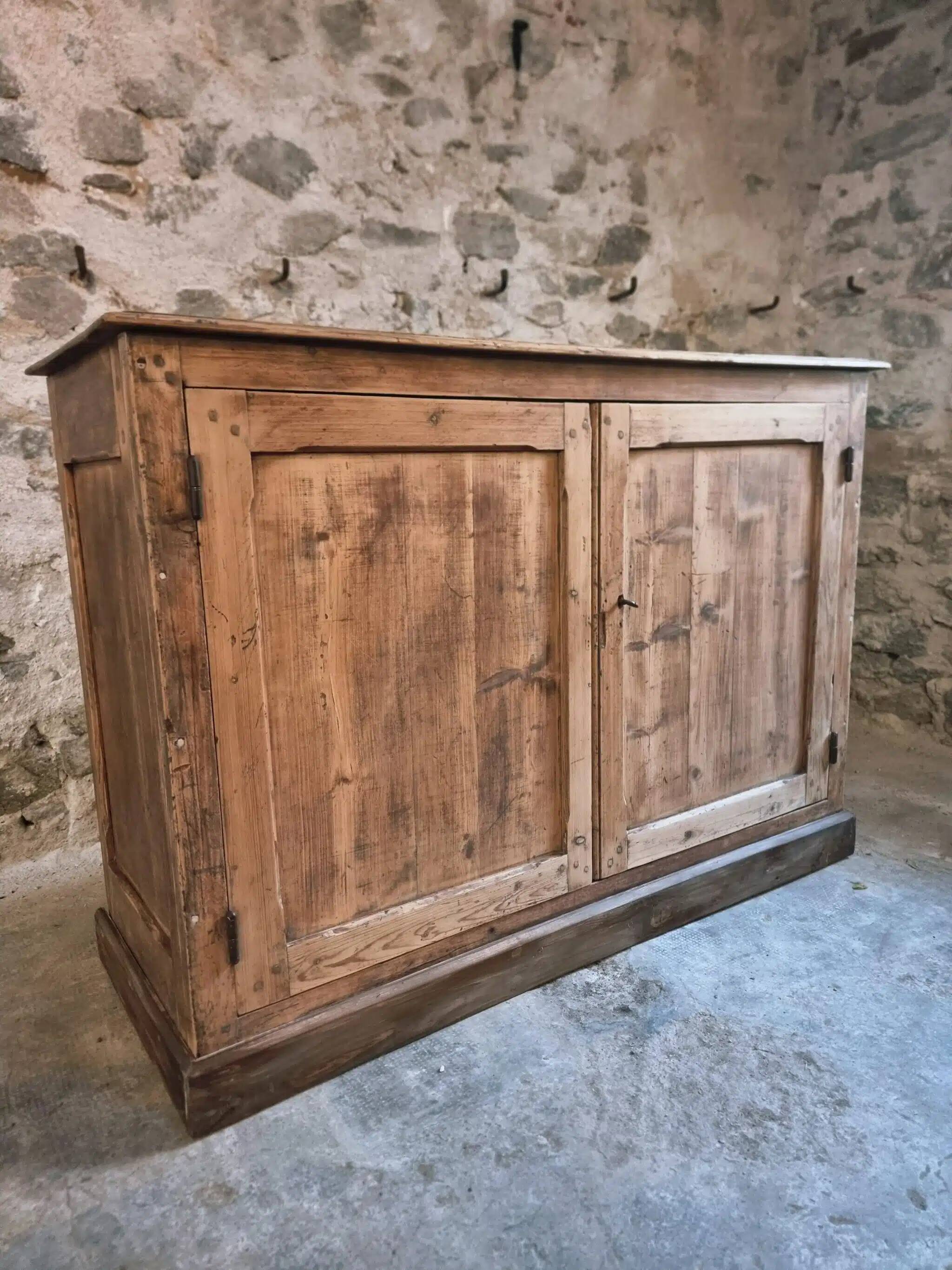 Antique French work cabinet in pine with two doors – rustic country style