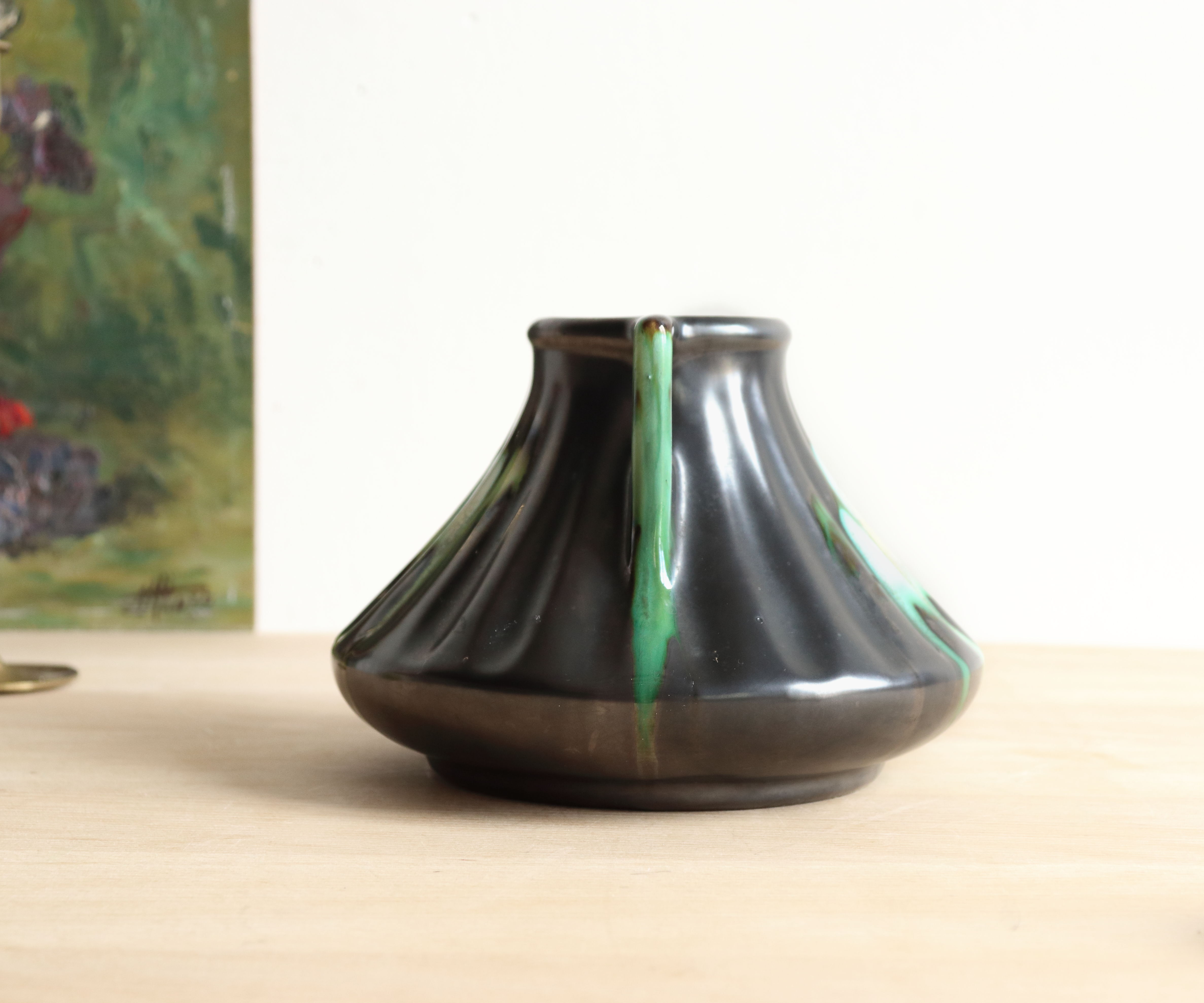 Thulin Airain flamed stoneware vase with handles, Belgium, Art Deco period