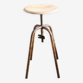 Vintage industrial stool, Metal and Wood