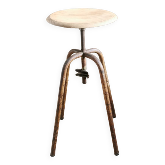 Vintage industrial stool, Metal and Wood