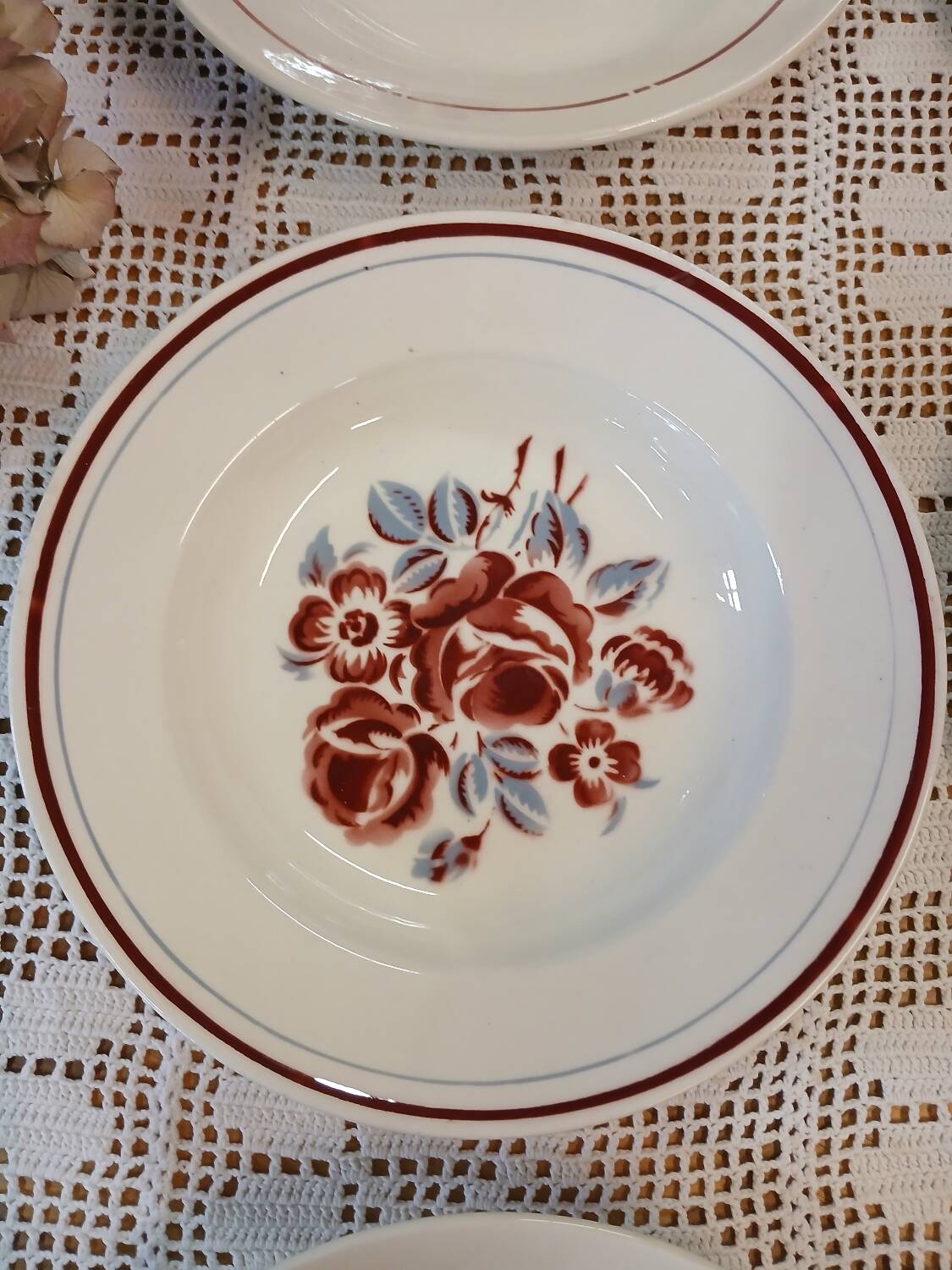 6 mismatched antique soup plates