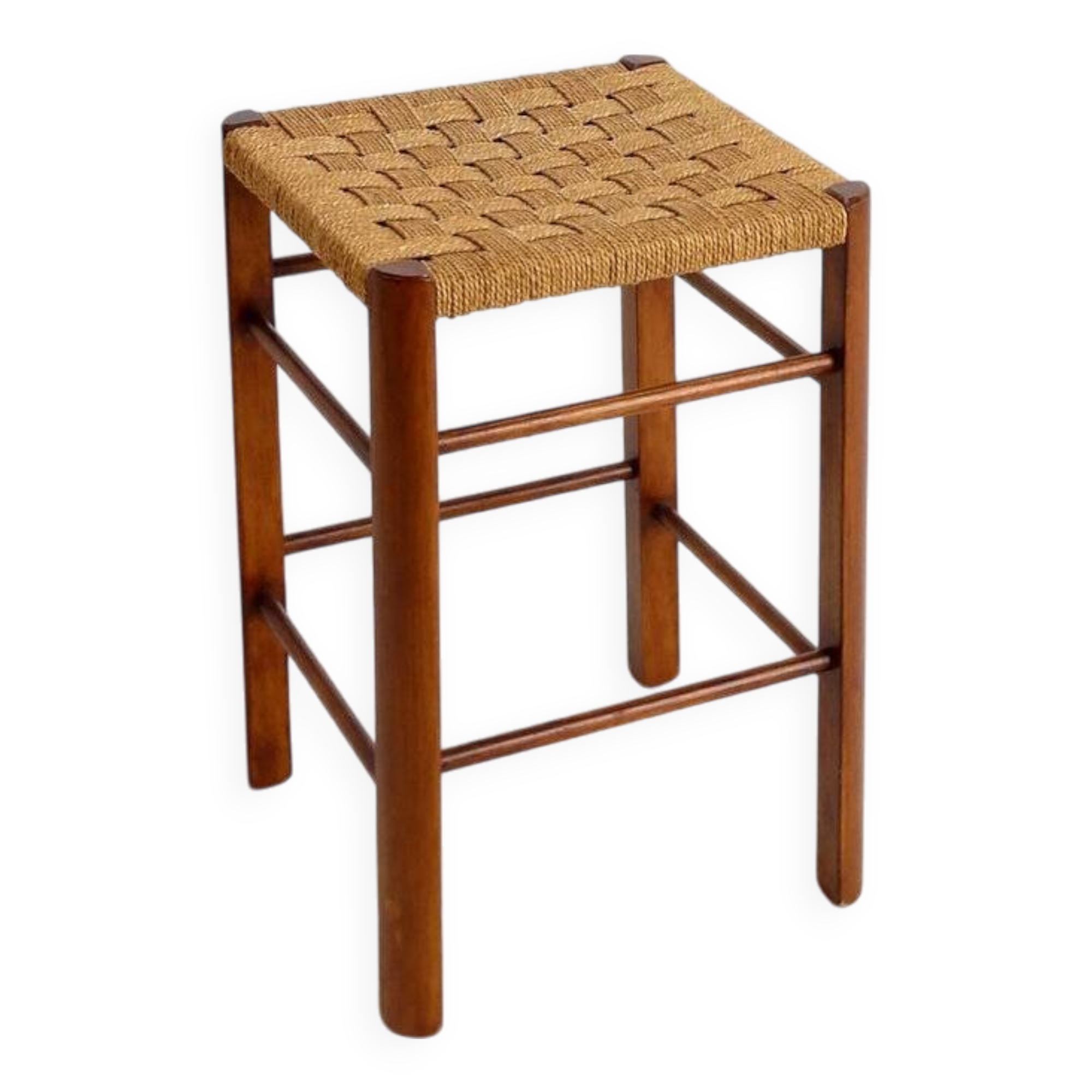 Mid-Century Wood and Rope Stool, 1960s - Seat height 50cm