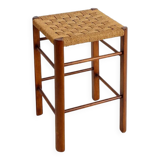 Mid-Century Wood and Rope Stool, 1960s - Seat height 50cm