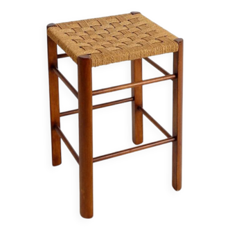 Mid-Century Wood and Rope Stool, 1960s - Seat height 50cm