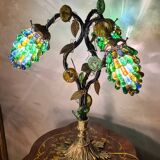 Original murano lamp in gilded bronze and metal with three lights, murano glass tulips 58x42