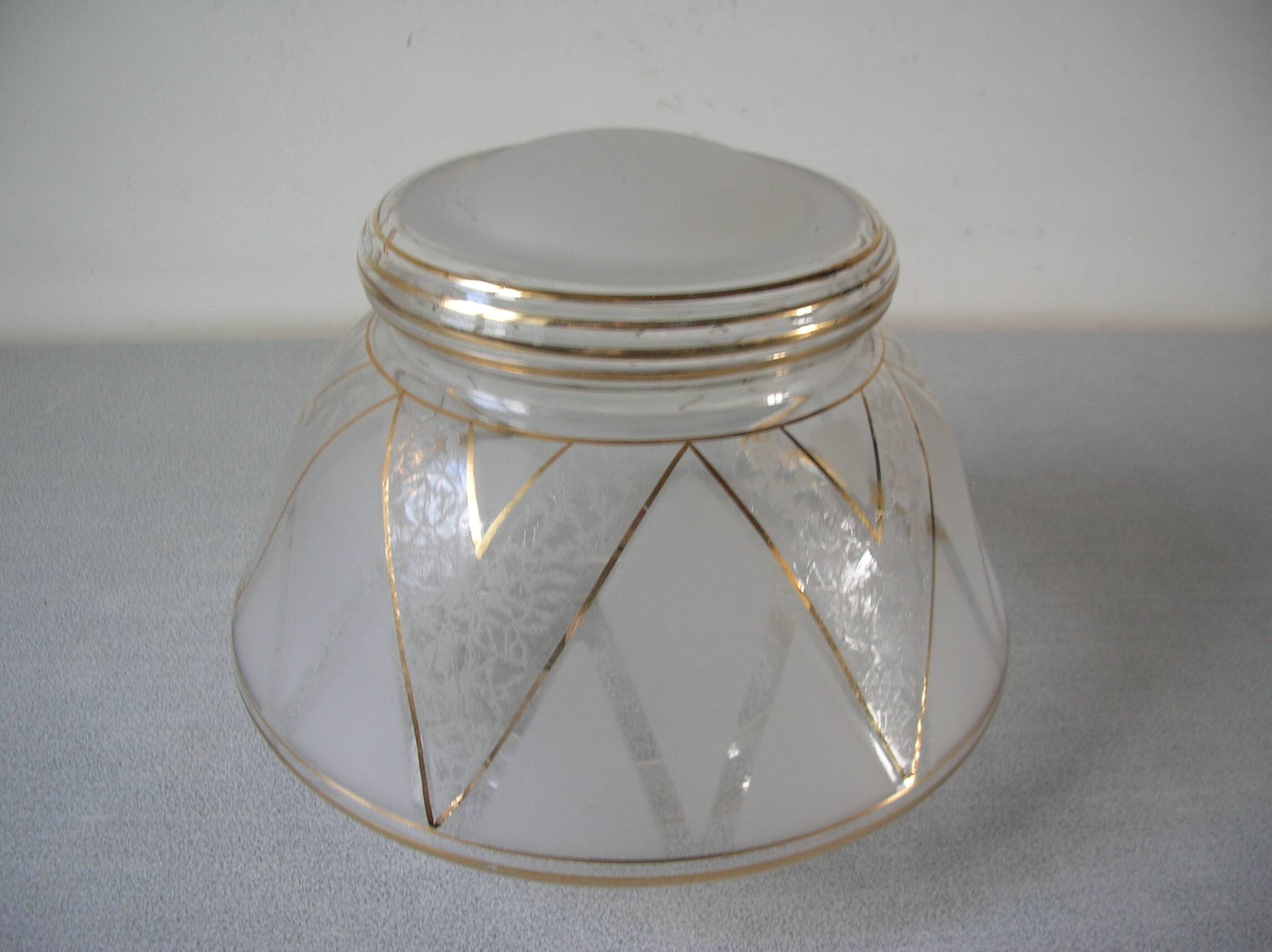 Old 1950s globe lampshade in glass and gilding retro chandelier lighting