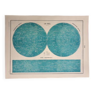 Gravure ancienne 1928, Ciel astronomique, constellation, étoile • Lithographie, Planche originale