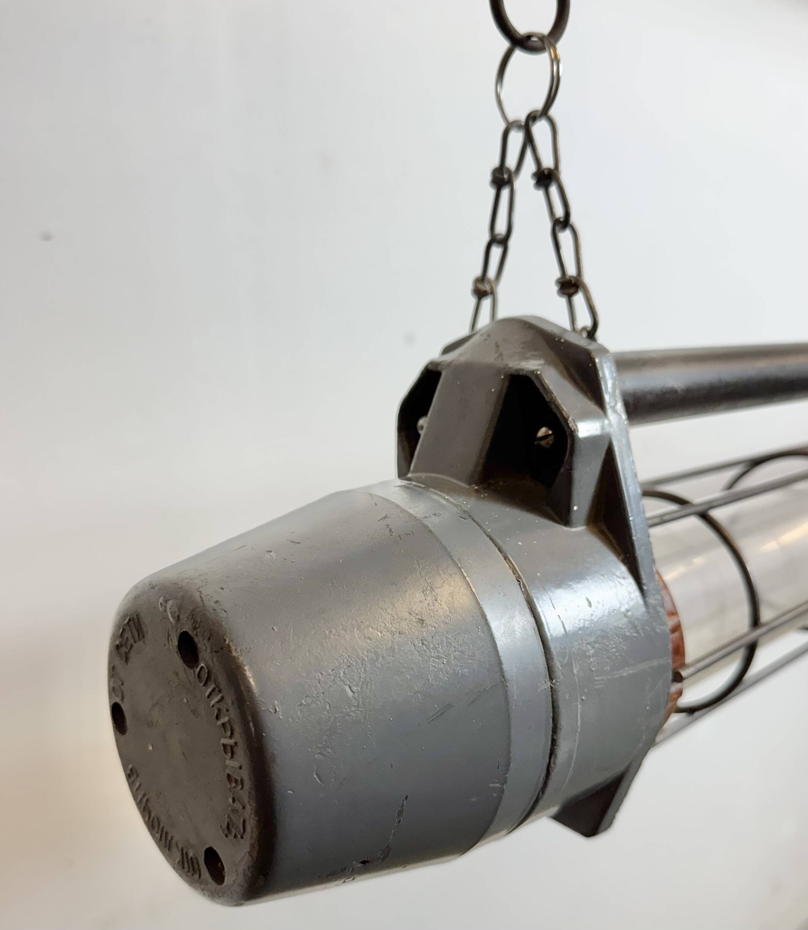 Large Grey Soviet Industrial Hanging Tube Light, 1970s