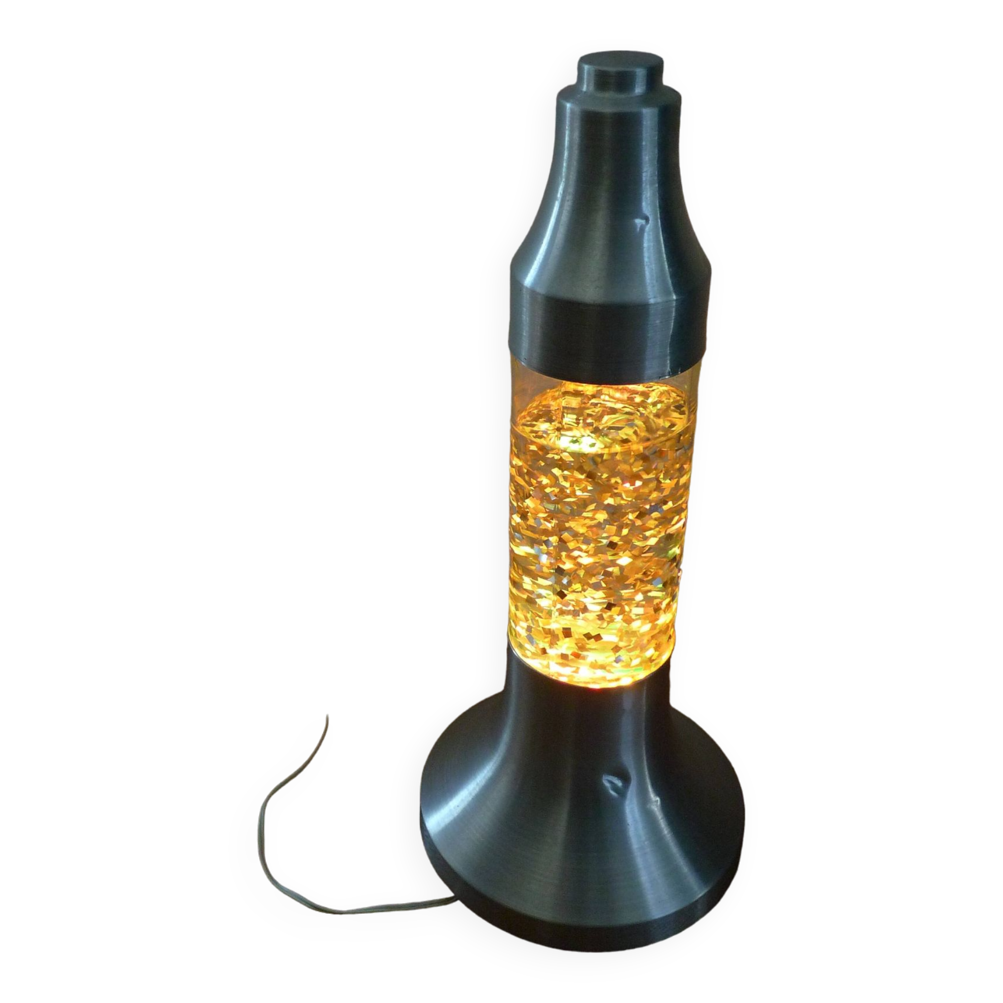 Psychedelic cylindrical lamp with aluminum and glass sequins, "Christel" type, vintage 1970
