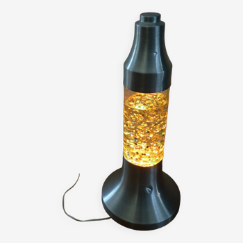 Lampe cylindrique psychédélique à paillettes alu et verre, type "Christel", vintage 1970