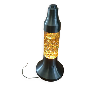 Lampe cylindrique psychédélique à paillettes alu et verre, type "Christel", vintage 1970