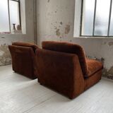 Pair 70s brown velvet armchairs