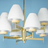 Sputnik chandelier with opaline glass by Kaiser, Germany, 1970s.