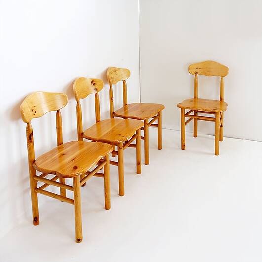 Rainer Daumiller style set of 4 brutalist pine chairs