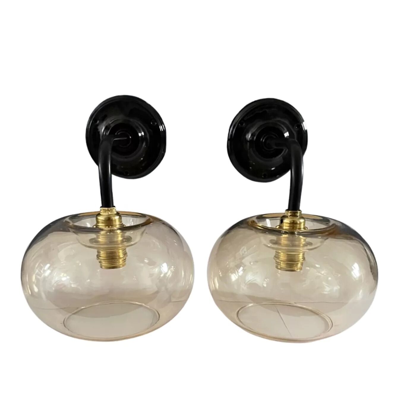 Pair of vintage electrified smoked glass wall lamps