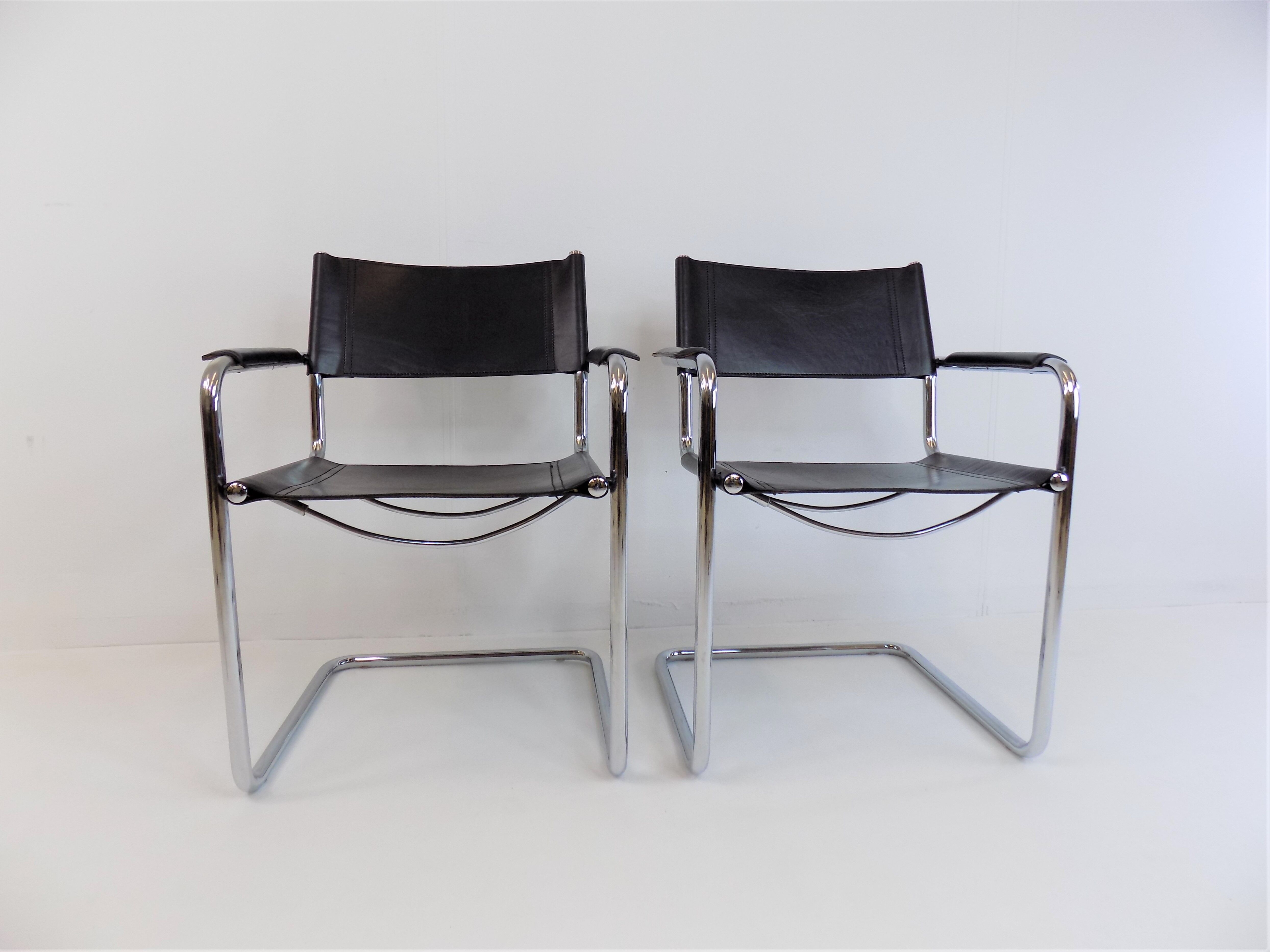 Matteo grassi mg5 set of 2 leather cantilever chairs