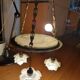 art nouveau chandelier, alabaster shells, molded glass and bronze
