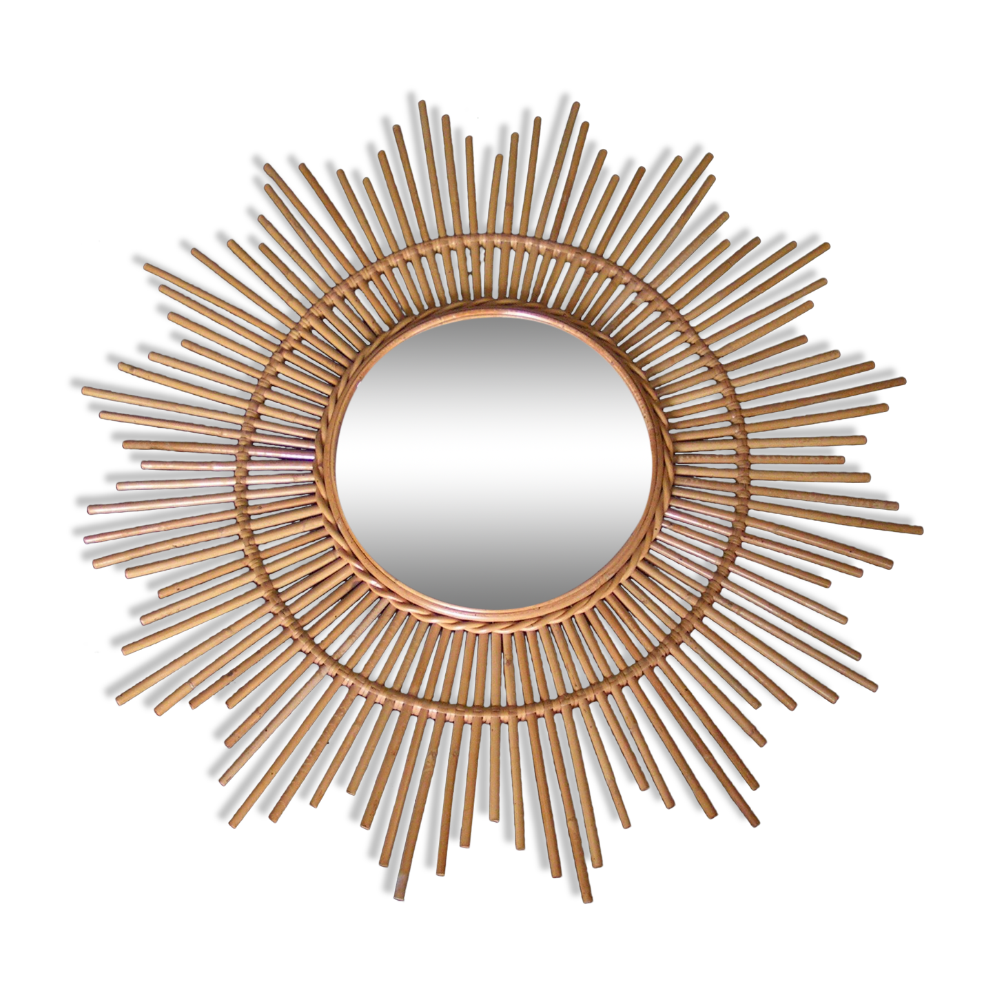 Mirror sun rattan years 60 - 80x80 cm