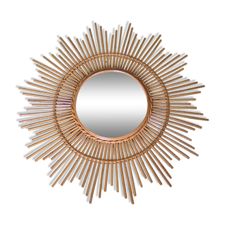 Mirror sun rattan years 60 - 80x80 cm