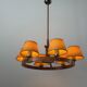 6 wooden paper head chandeliers with brass details, 1960s, Germany