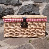 Wicker basket with gingham fabric