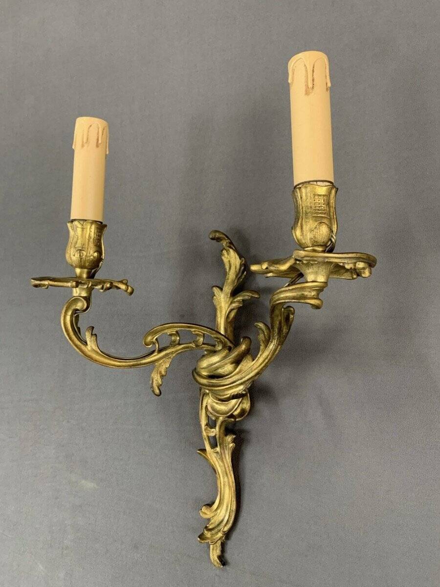 Pair of Louis XV Style Gilt Bronze Wall Lights, 20th Century