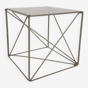 Rare metal and glass side table by Max Sauze, Isocele, France 1960's