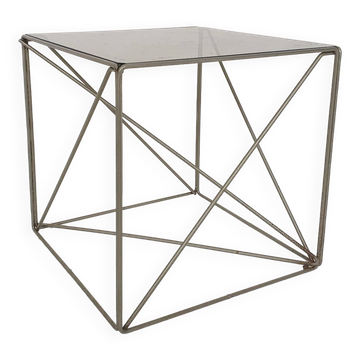 Rare table d'appoint en métal et verre de Max Sauze, Isocèle, France 1960