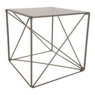 Rare metal and glass side table by Max Sauze, Isocele, France 1960's
