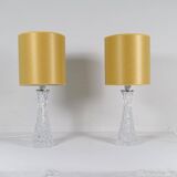 Mid-century modern crystal table lamps by Orrefors, designed by Carl Fagerlund, Sweden, 1970s.