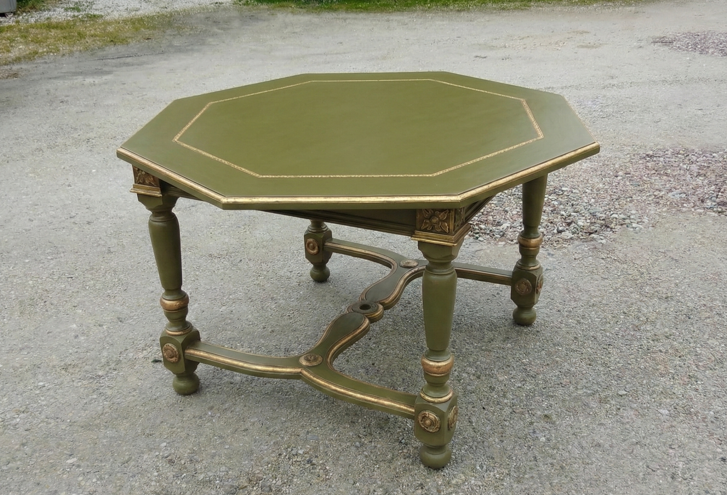 Octagonal Table in Louis XIII Style – Signature Makeover in Olive Green & Gold