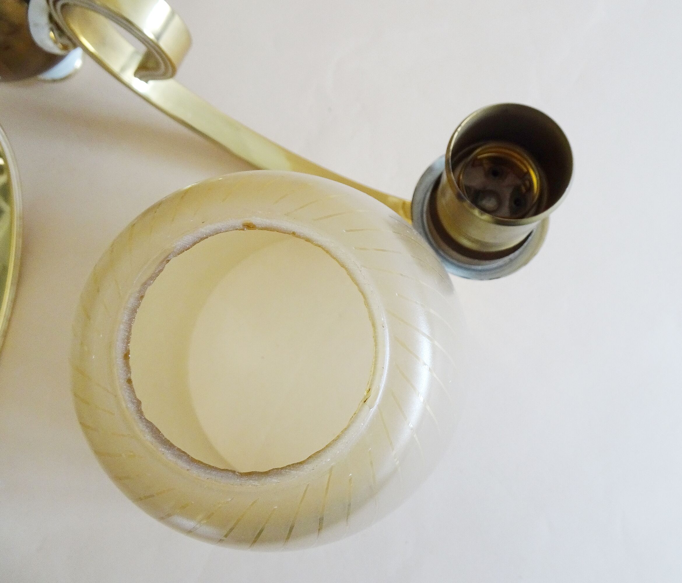 Five-armed chandelier made of brass and glass