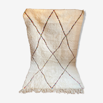 Tapis berbère beni ouarain en laine multicolore fait main - 230x155cm