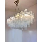 Contemporary Luxury Rectangular "Tronchi" Murano Glass Burnished Chandelier
