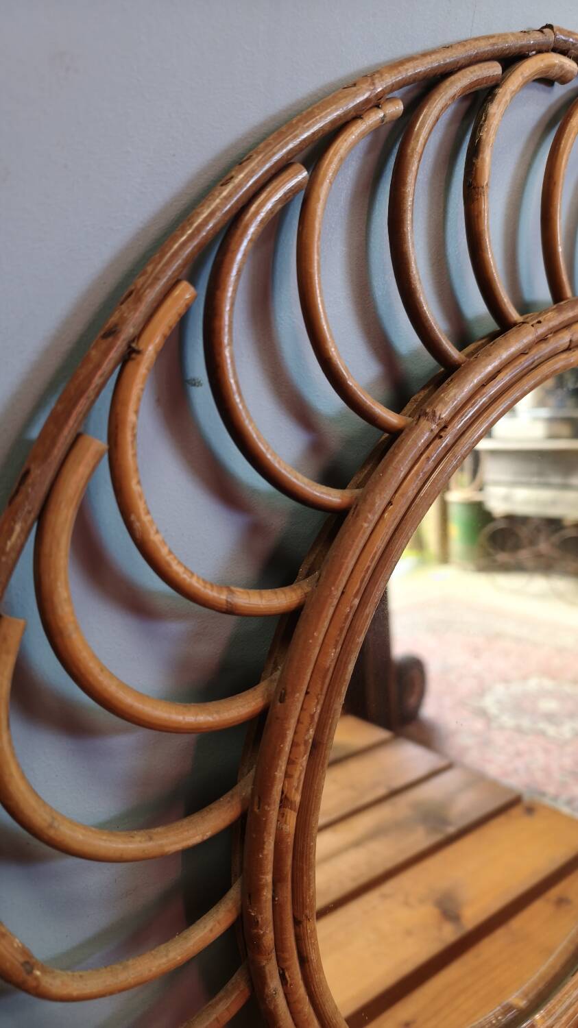 Vintage 1960s rattan sun mirror