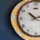 Vintage formica clock silent asymmetrical wall pendulum "DMS green orange"