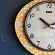 Vintage formica clock silent asymmetrical wall pendulum "DMS green orange"