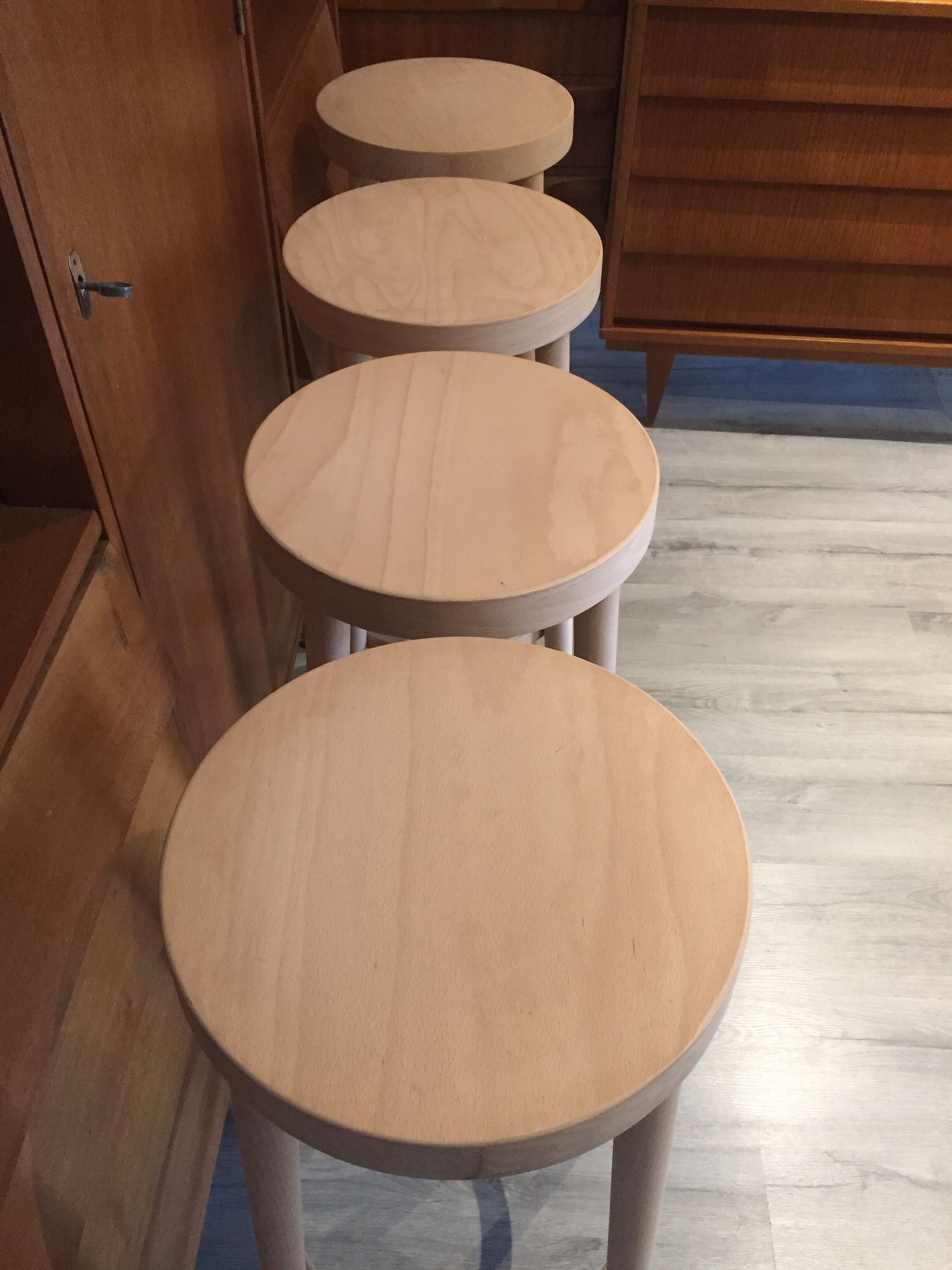 Suite of 4 Baumann stools in raw wood