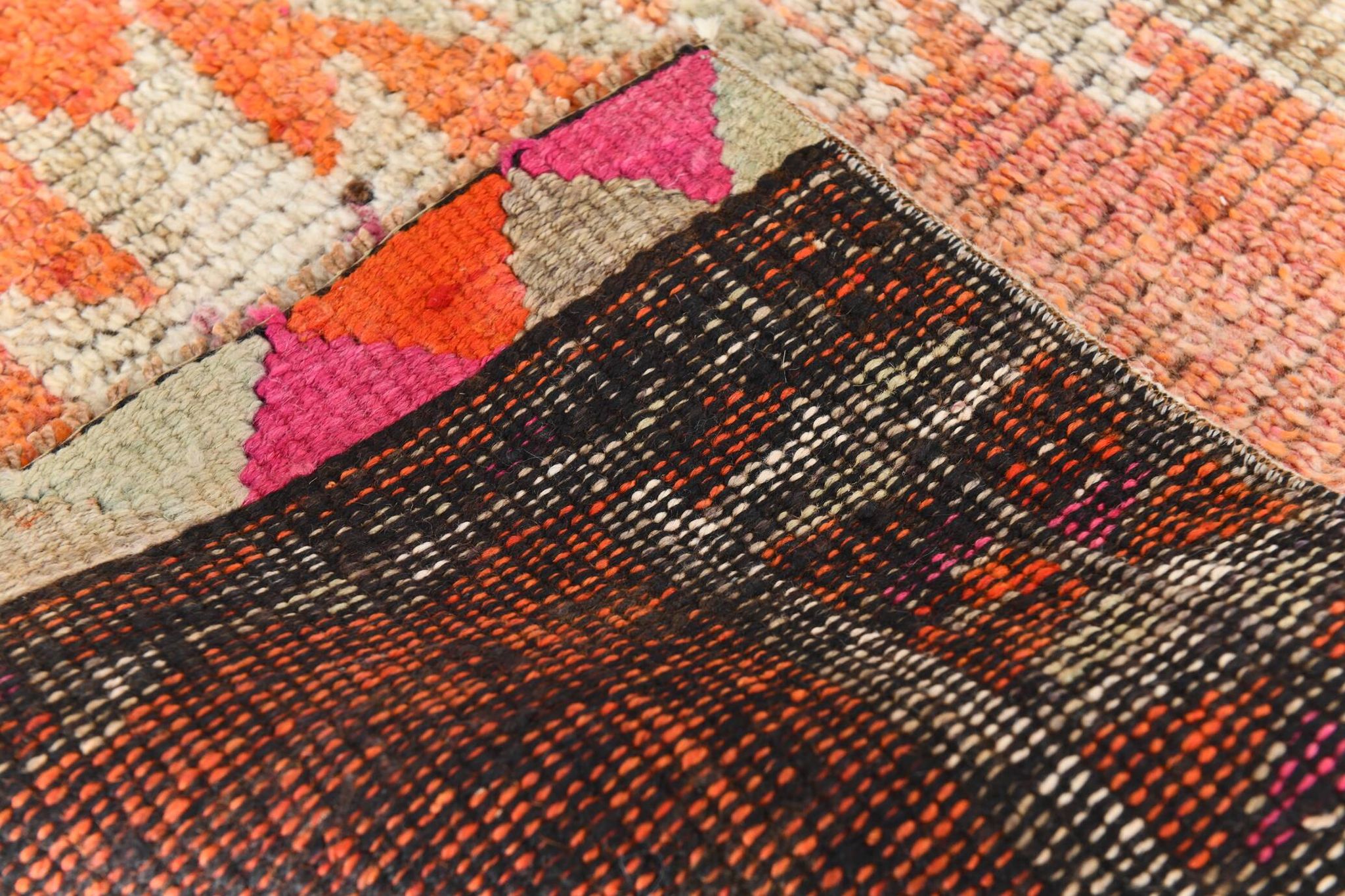 3x12 Soft Orange & Pink Handwoven Geometric Pattern Turkish Runner,87x352Cm