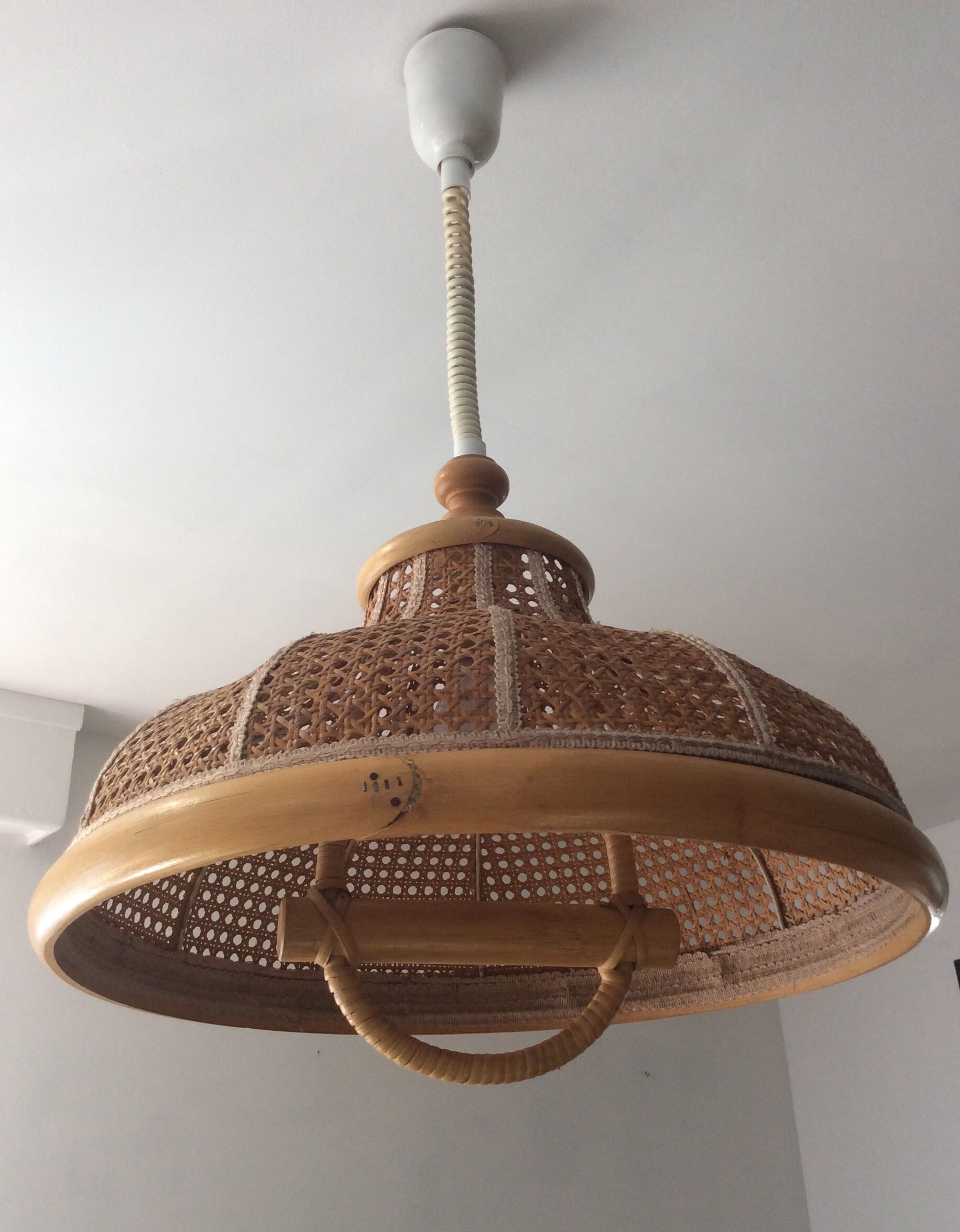 Vintage canning and rattan hagning lamp from the 1970s