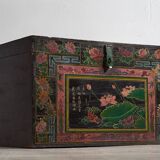 Antique oriental trunk with lotus flower paintings (c.1900) #11