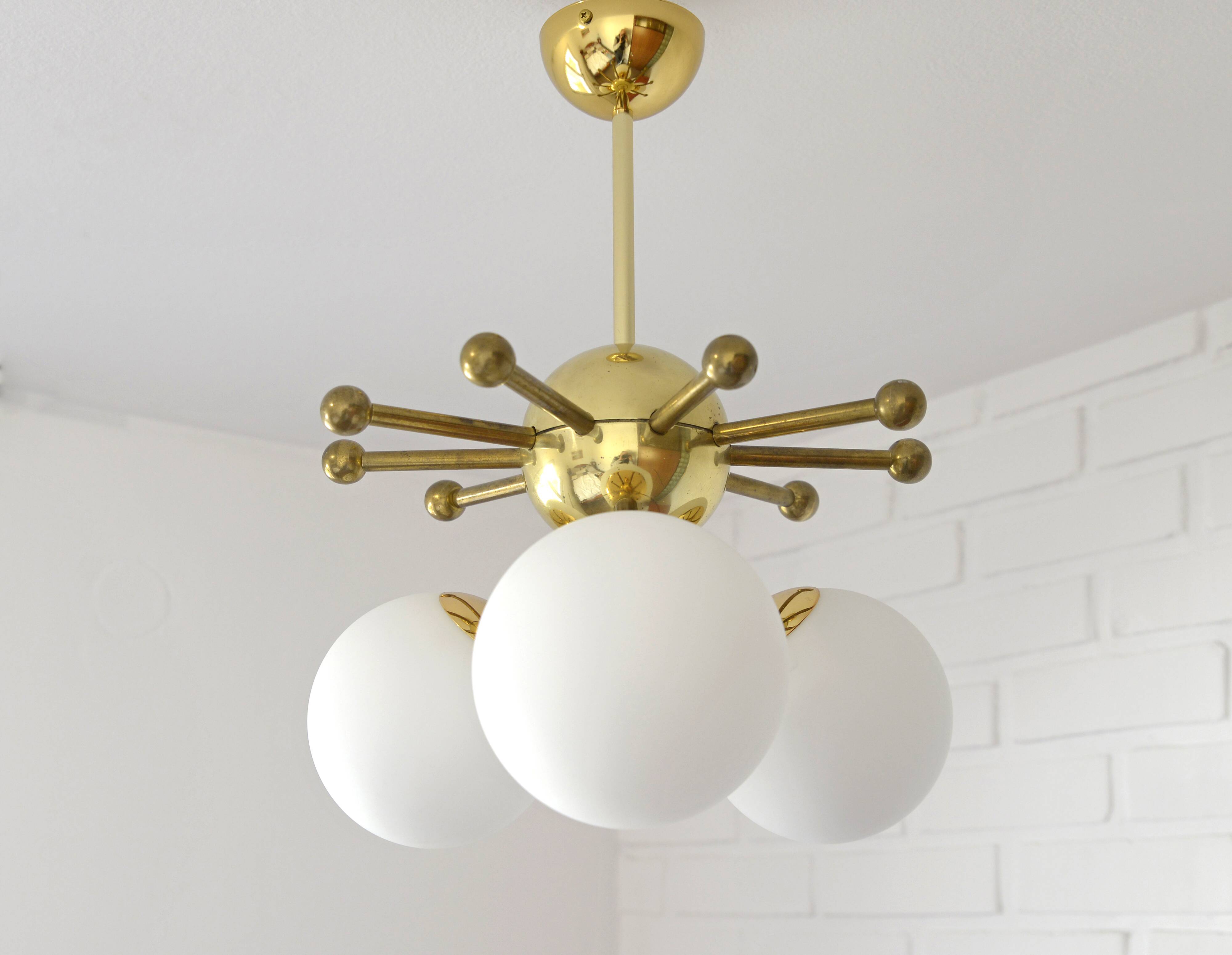 Vintage Sputnik Chandelier Gold Brass Space Age Redesign Pendant Lamp