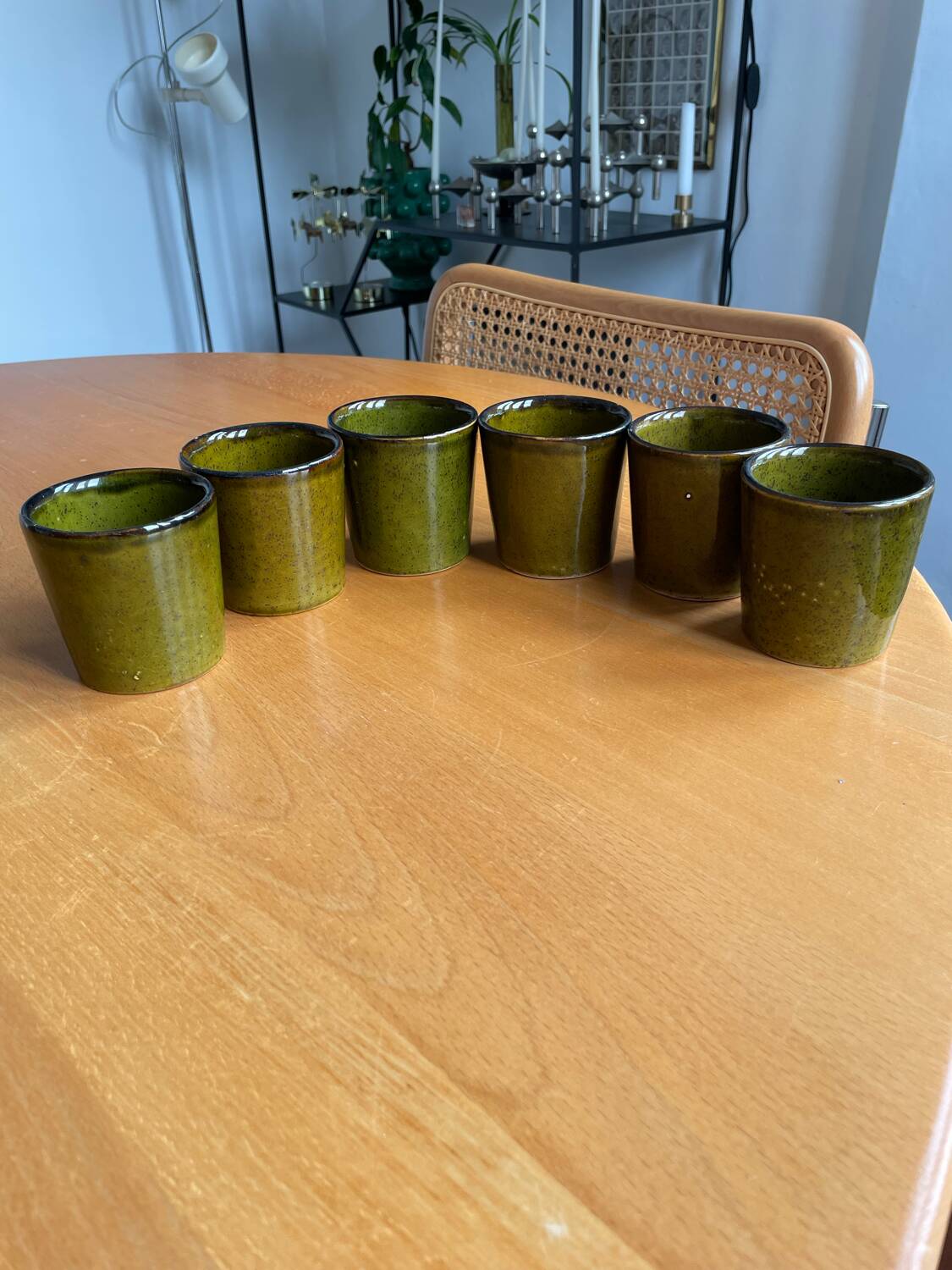 Mugs cups enameled stoneware 60s vintage