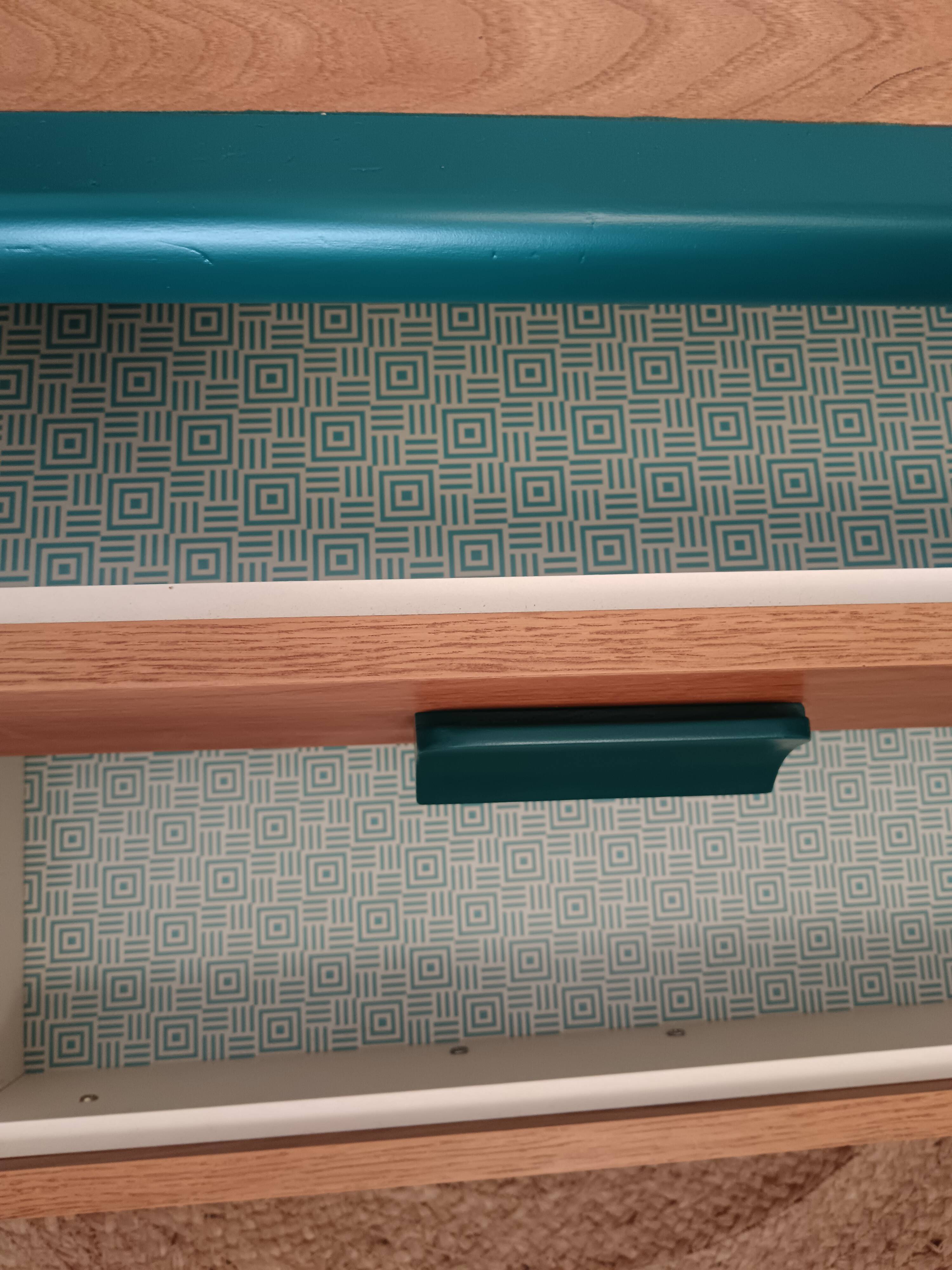 Table de chevet / Meuble d'appoint vert canard et bois – Style Scandinave