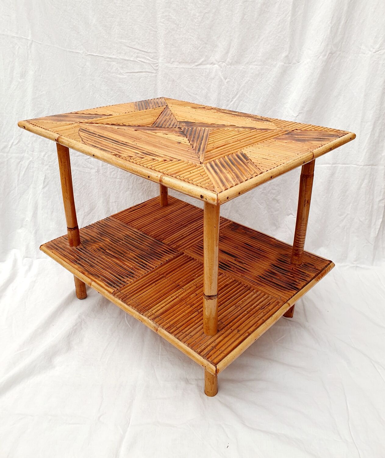 Rattan marquetry coffee table