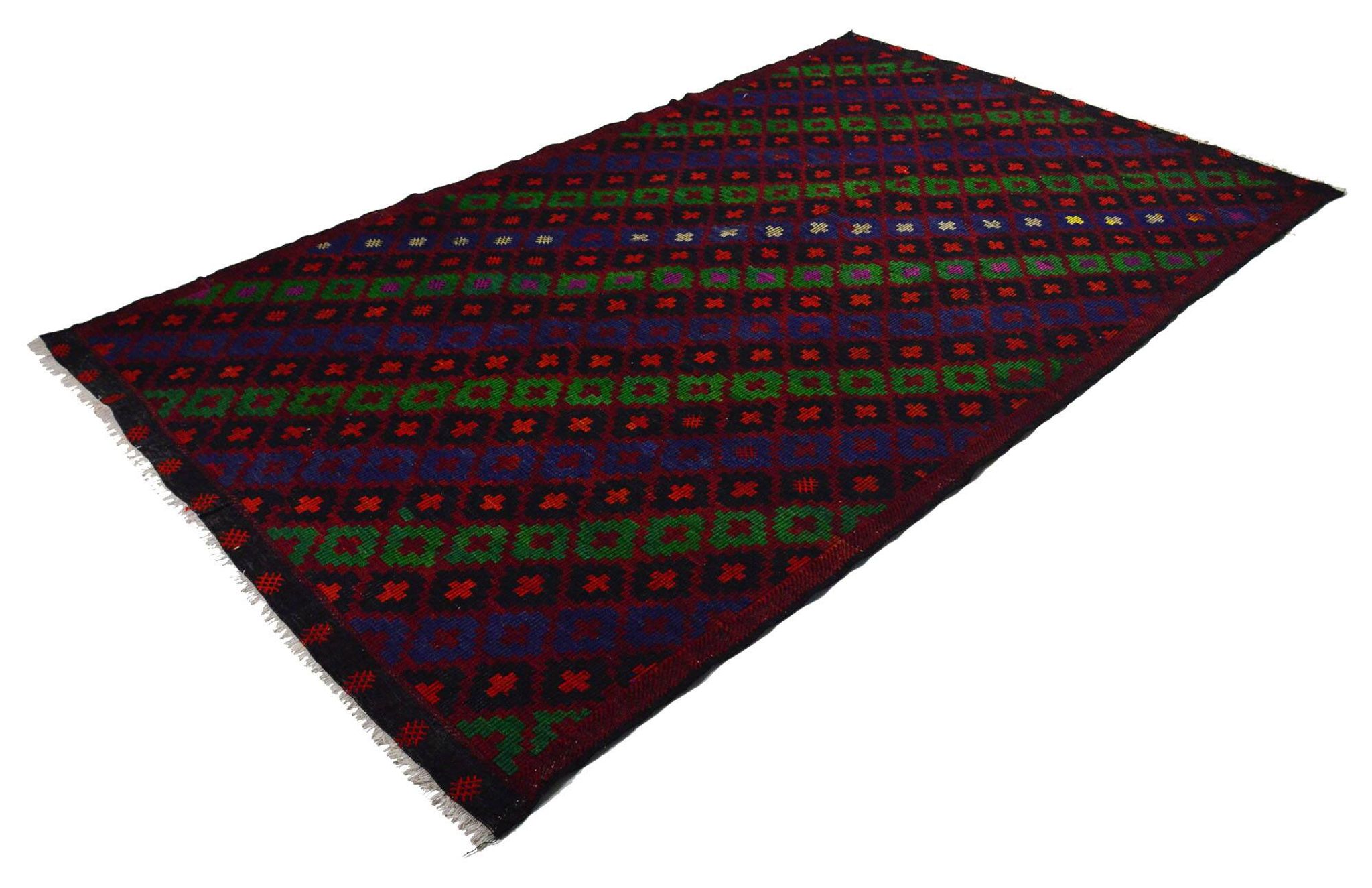 Turkish Kilim Yuruk Vintage 217x353 cm Geometric Green Blue Red