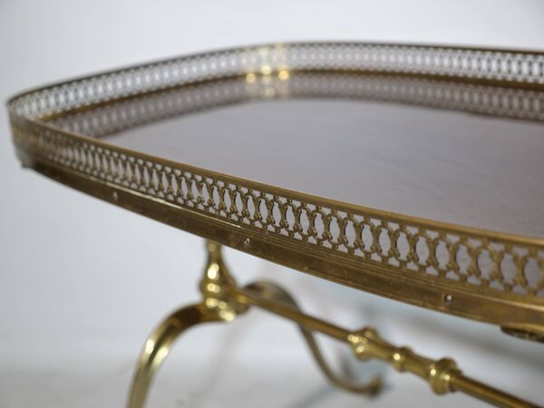 Table d'appoint en laiton et teck de style Régence avec plateau amovible, années 1960