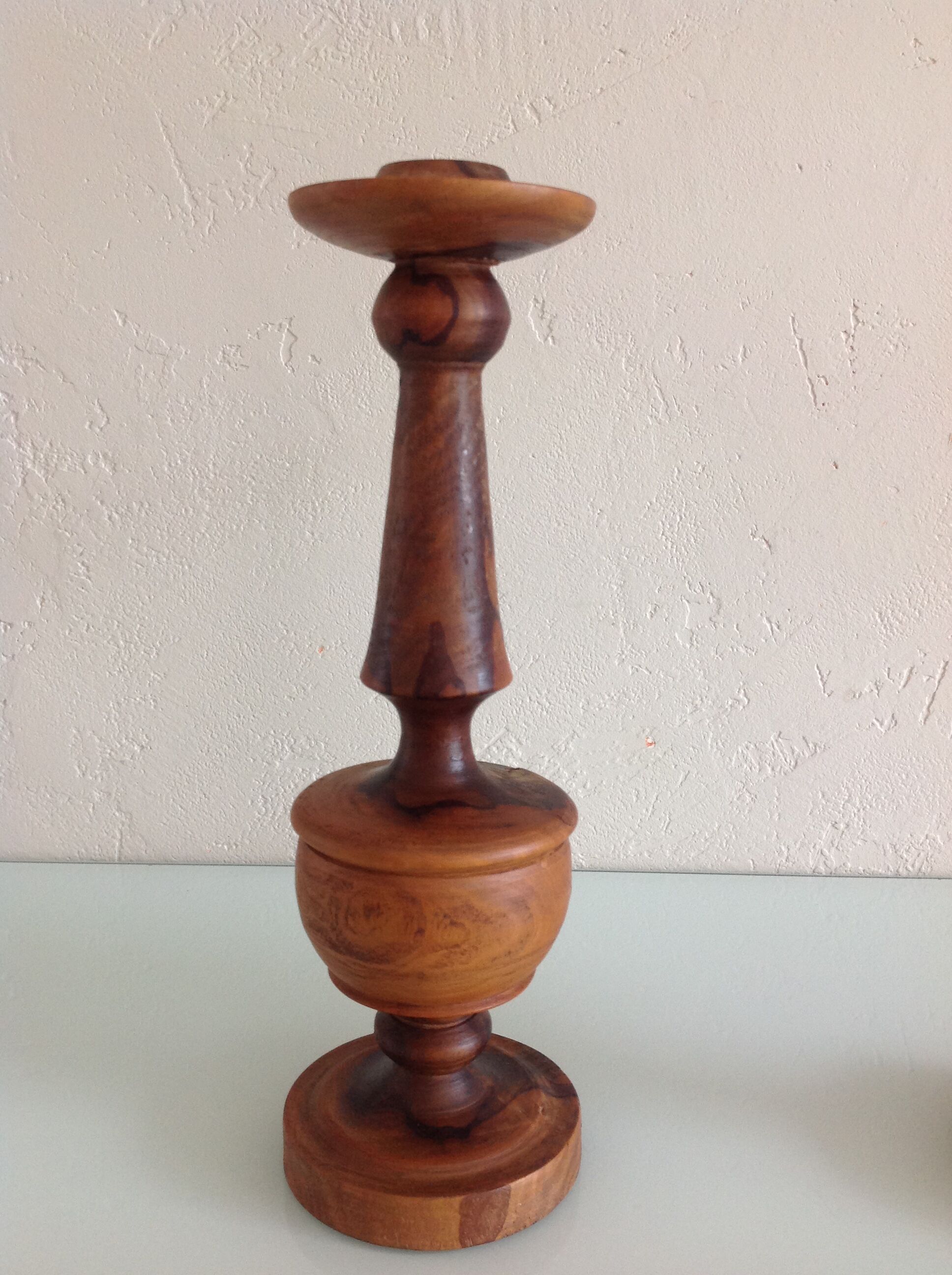 Pair of raw wood candlesticks