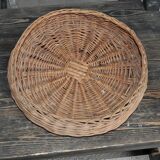 Panier rond en osier marron vintage années 40, plat tressé, diamètre 37 cm