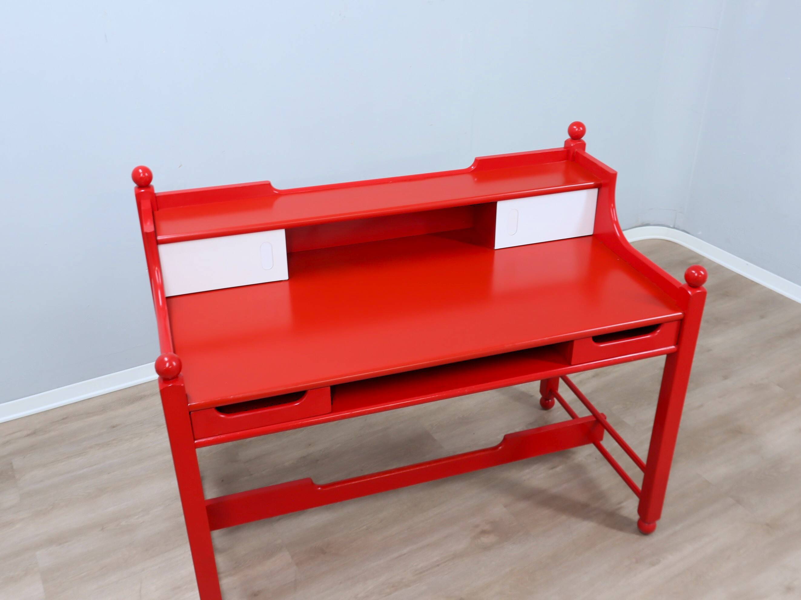 Vintage red lacquered writing desk Italian rustic design 1960s